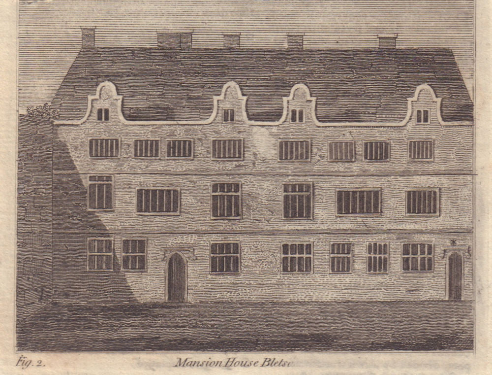 Bletsoe Castle or Mansion House, Bedfordshire. SMALL 1799 old antique print